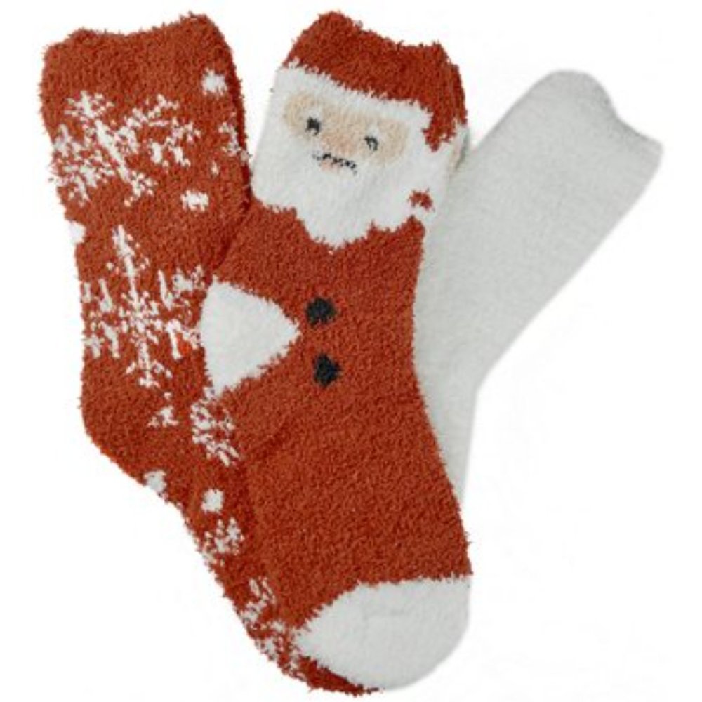 NWT 🎄🎄3 sock set : Red Santa Fuzzy Three-Pair Socks Set